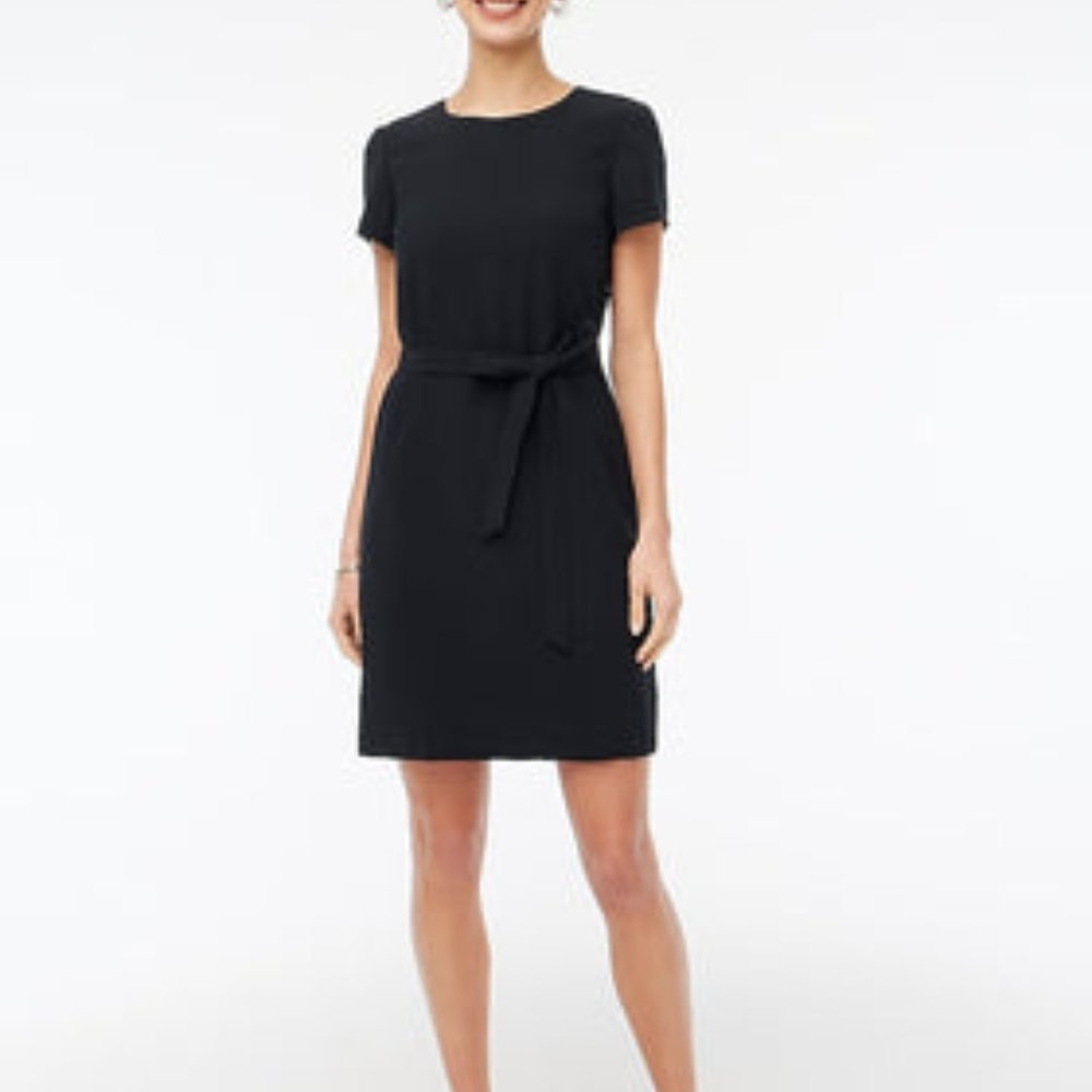 NWT J Crew Black Short Sleeve Belted Suiting Dress Size 12 Color Black